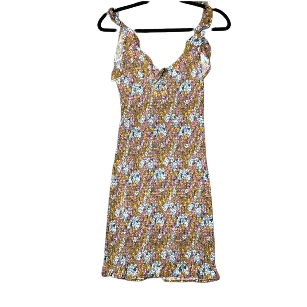 FLORAL RUFFLED STRETCH MINI DRESS